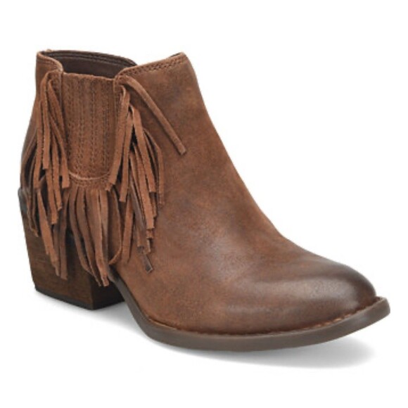 Born Brown Woman’s Fringe Ankle Boots Western 2.33” Heel Side Zip Danni Boot 8 - Picture 1 of 11